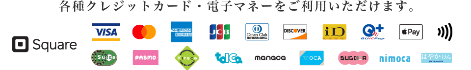各種クレジットカード・電子マネーをご利用いただけます。